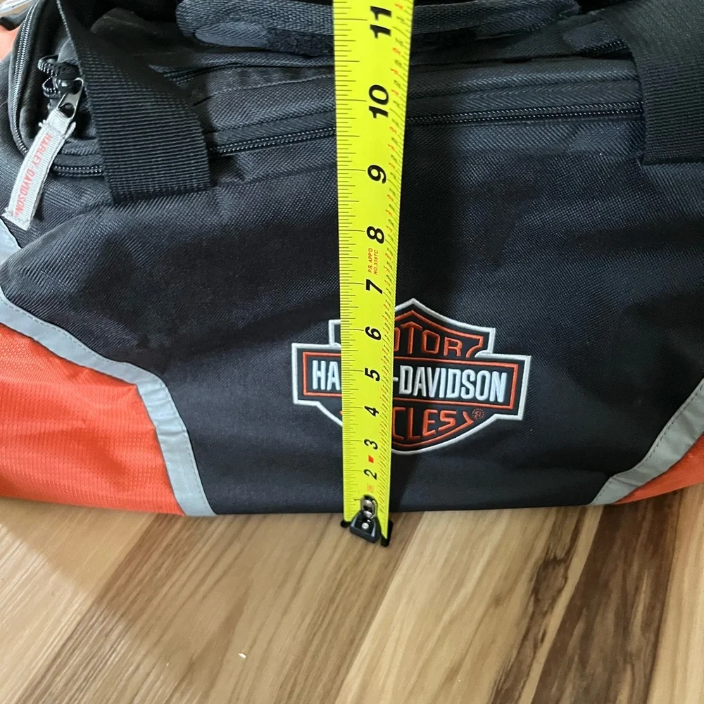 Harley Davidson Motorcycle Zip Top Duffel Sturdy Canvas Travel Bag Black/Orange